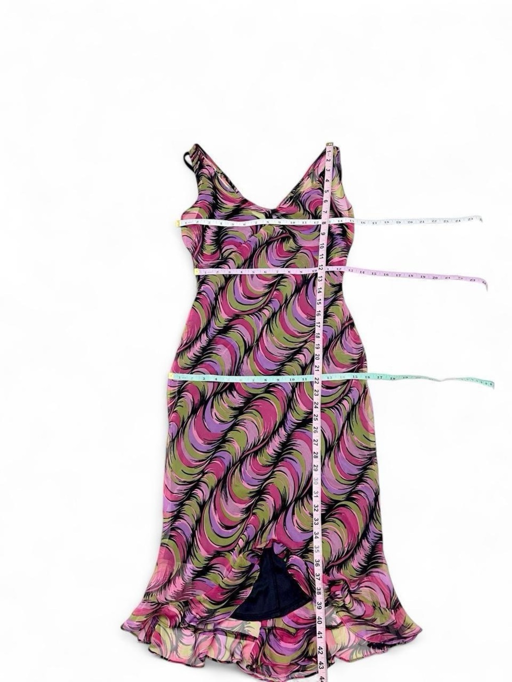 Betsey Johnson Pink and Green Wave-Print Slip Dress - Picture 7 of 7